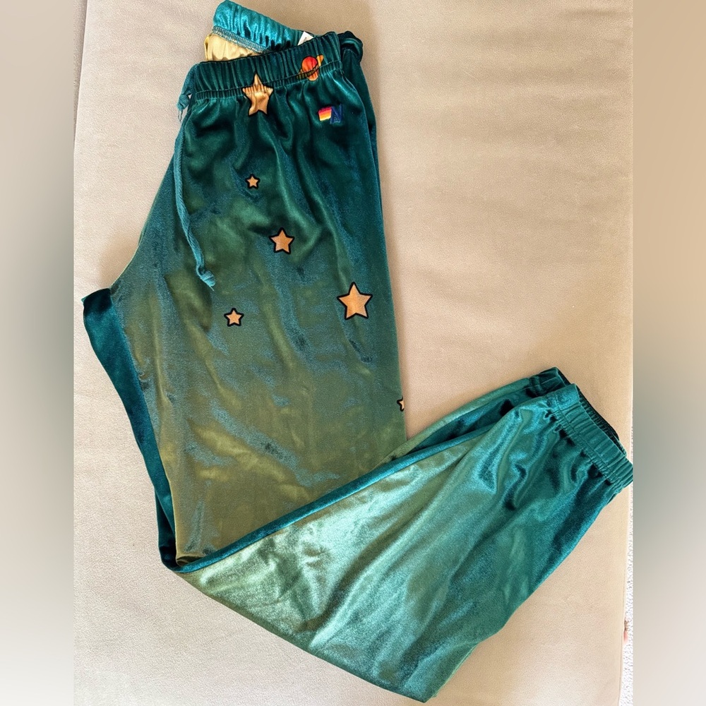 Aviator Nation Women’s Velour Green/Gold Sweatpants (no pockets)